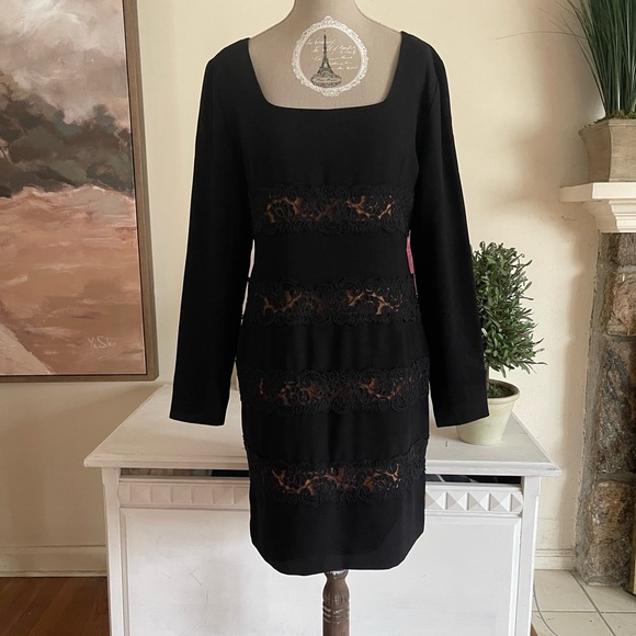 Jones New York Black Long Sleeve Lace Dress